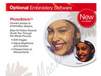 PhotoStitch software. Change photo into embroidery designs. Edit images, adjust brightness & contrast. Choose color or monochrome. $199 value.