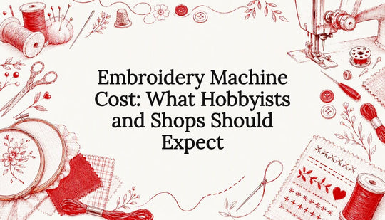 Decorative title card illustration for embroidery machine costs