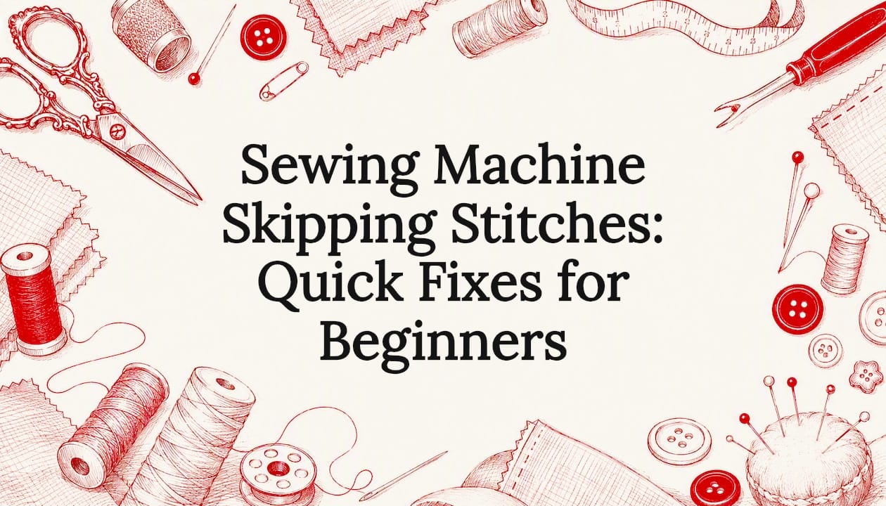 Decorative sewing tools title card illustration