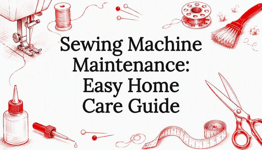 Decorative title card illustrating sewing maintenance tools
