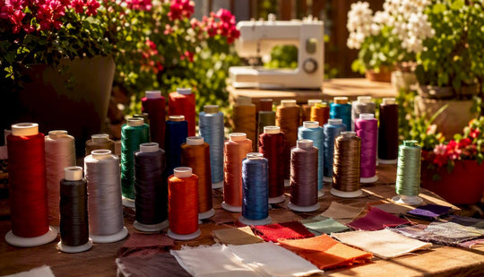 Close-up of colorful embroidery and sewing thread spools