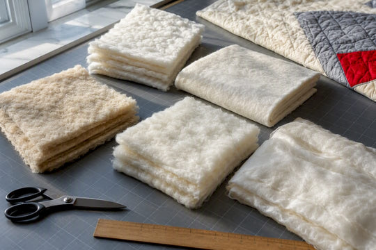 Quilt batting fiber swatches showing varied loft