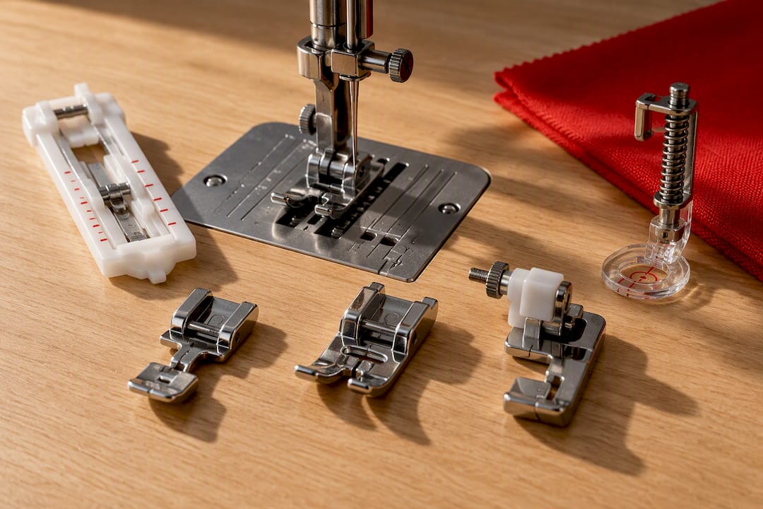 Presser feet arranged beside sewing needle plate