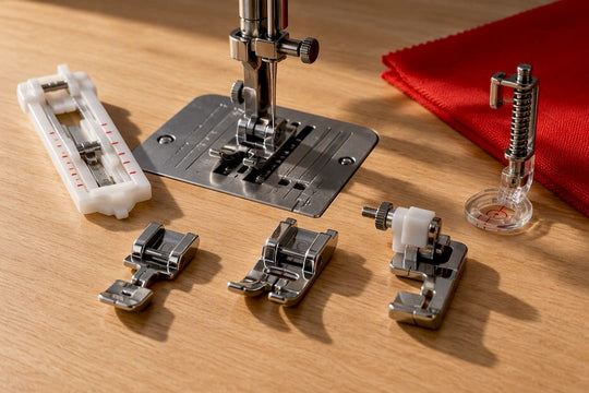 Presser feet arranged beside sewing needle plate