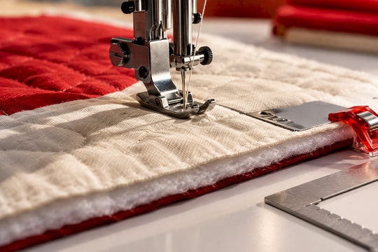 Walking foot guiding layered quilt fabric