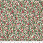 Everlasting Forget Me Not Blossom B quilting cotton fabric with pink flowers, teal leaves, coral accents, and delicate botanical stems.