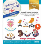 DIME Embroidery Tool Shed Plus Software package with inspiration designs and monogram options.