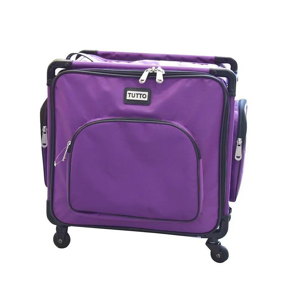 Tutto 17in Serger on Wheels luggage in purple with front zip pocket and wheels