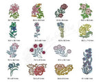 Momo-Dini Flowerets 2 embroidery designs, 16 colorful floral motifs