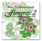 Momo-Dini Embroidery Designs Flowerets 2 cover with green leaves and pink flowers, 15 designs