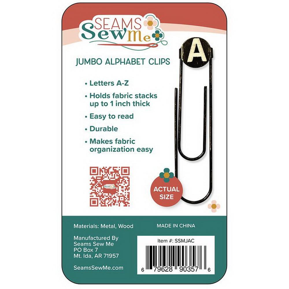 Seams Sew Me Jumbo Alphabet Clips Letters A - Z for Fabric Labeling - Sewingmachinesplus.com