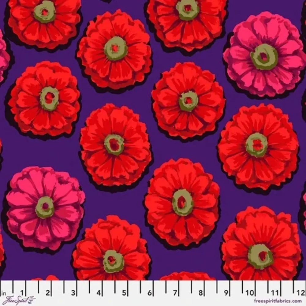 Kaffe Fassett Zinnia Crimson red and pink floral quilting fabric by FreeSpirit