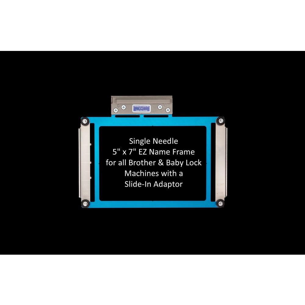 EZ Name Frame 5X7 for all Brother/Baby Lock Single Needle Flat Bed Machines with a slide - in adaptor EZ Frame Blue Adaptor Arms - Sewingmachinesplus.com