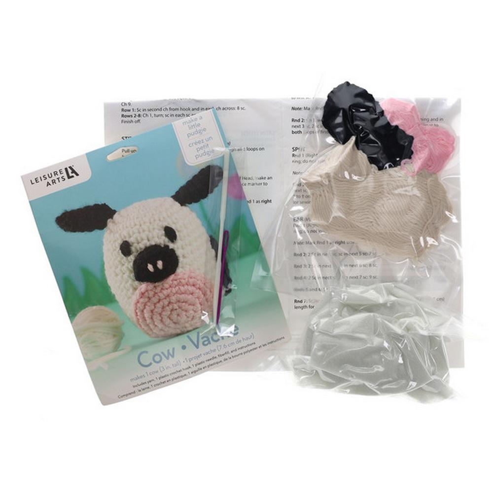 Leisure Arts Crochet Pudgies Kit - Cow - Sewingmachinesplus.com