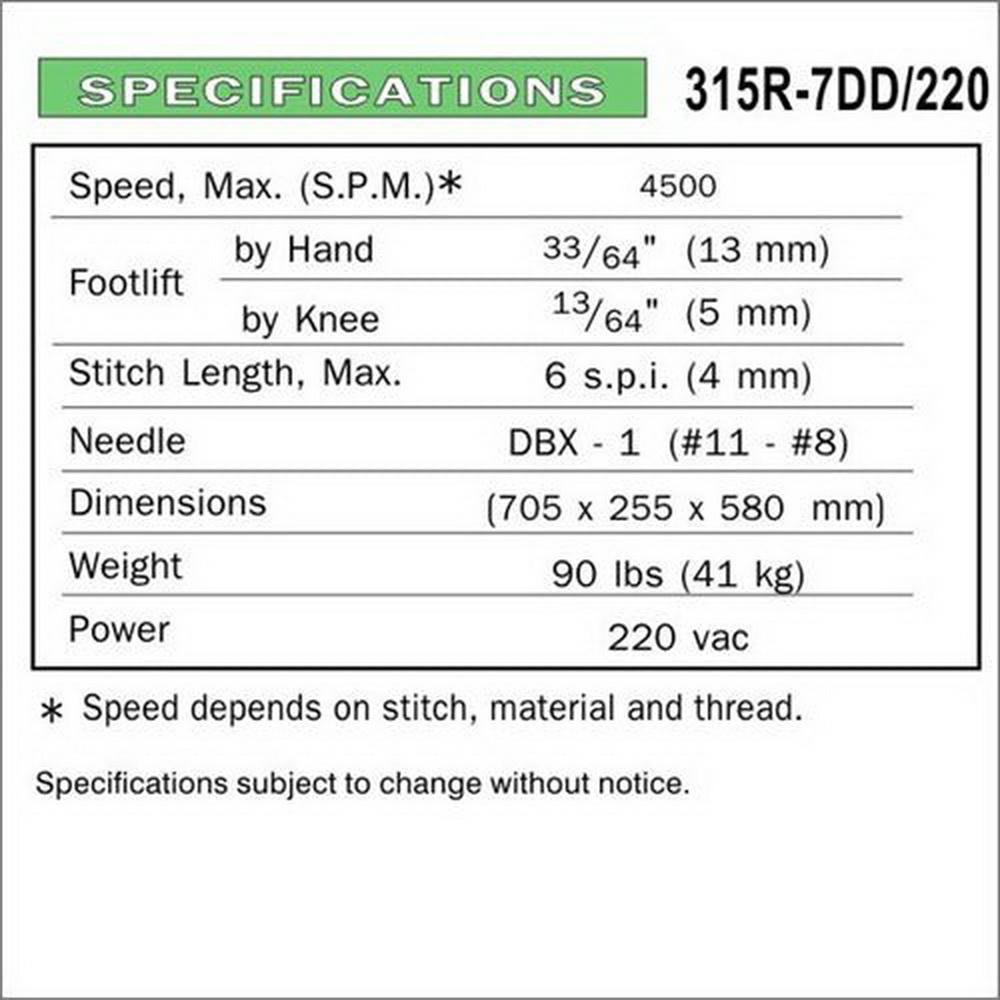 Consew 315R-7DD/220 Direct Drive, High Speed, Single Needle, Needle Feed, Lockstitch Machine