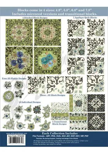 Anita Goodesign Garden Gate 07AGSE embroidery design software collection with green botanical block designs.