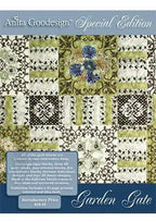 Anita Goodesign Garden Gate Special Edition embroidery design collection cover with patchwork quilt blocks.