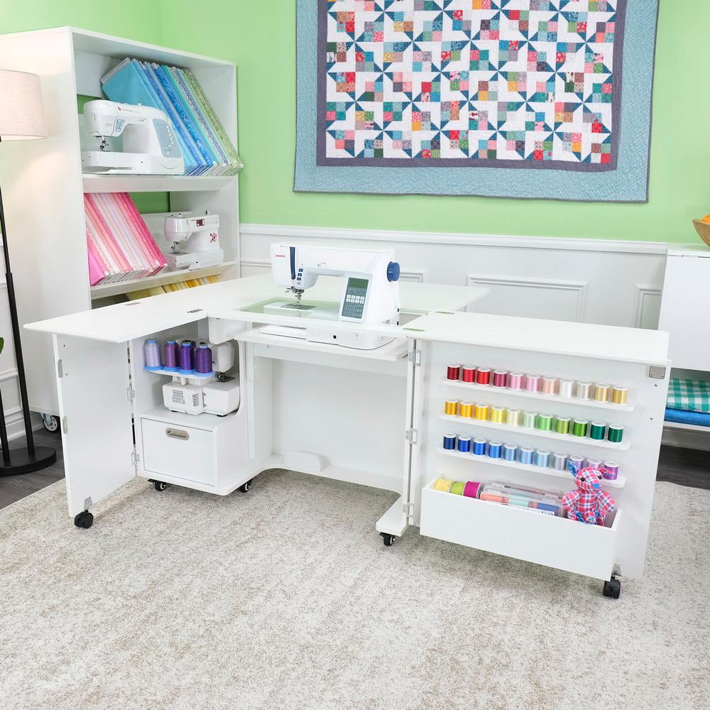 Kangaroo Sewing Furniture Wallaby II Studio Wallaby Air Lift and Dingo II Sewing Cabinet Set WHITE (WS-WHT)