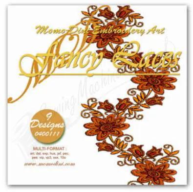 Embroidery Designs Momo-Dini Fancy Laces: orange floral lace motif, 9 designs (040011)