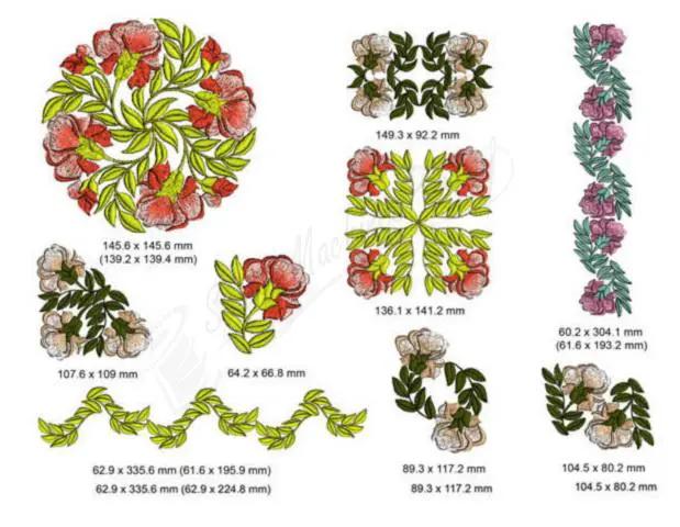 Momo-Dini Magnolia 1 embroidery designs set with pink blooms and green leaves, including borders and motifs