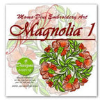 Embroidery design Magnolia 1 by Momo-Dini; red-orange magnolia blooms with green leaves.