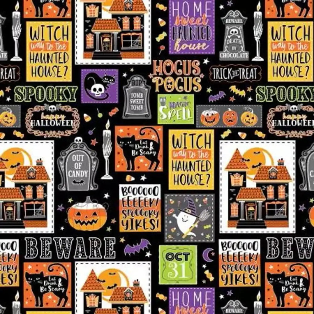 Glow-O-Ween Haunted Patchwork Multi Quilting Fabric - Sewingmachinesplus.com