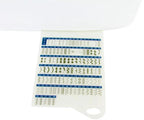 Sewing machine stitch pattern card by Singer with blue numbered stitch patterns.