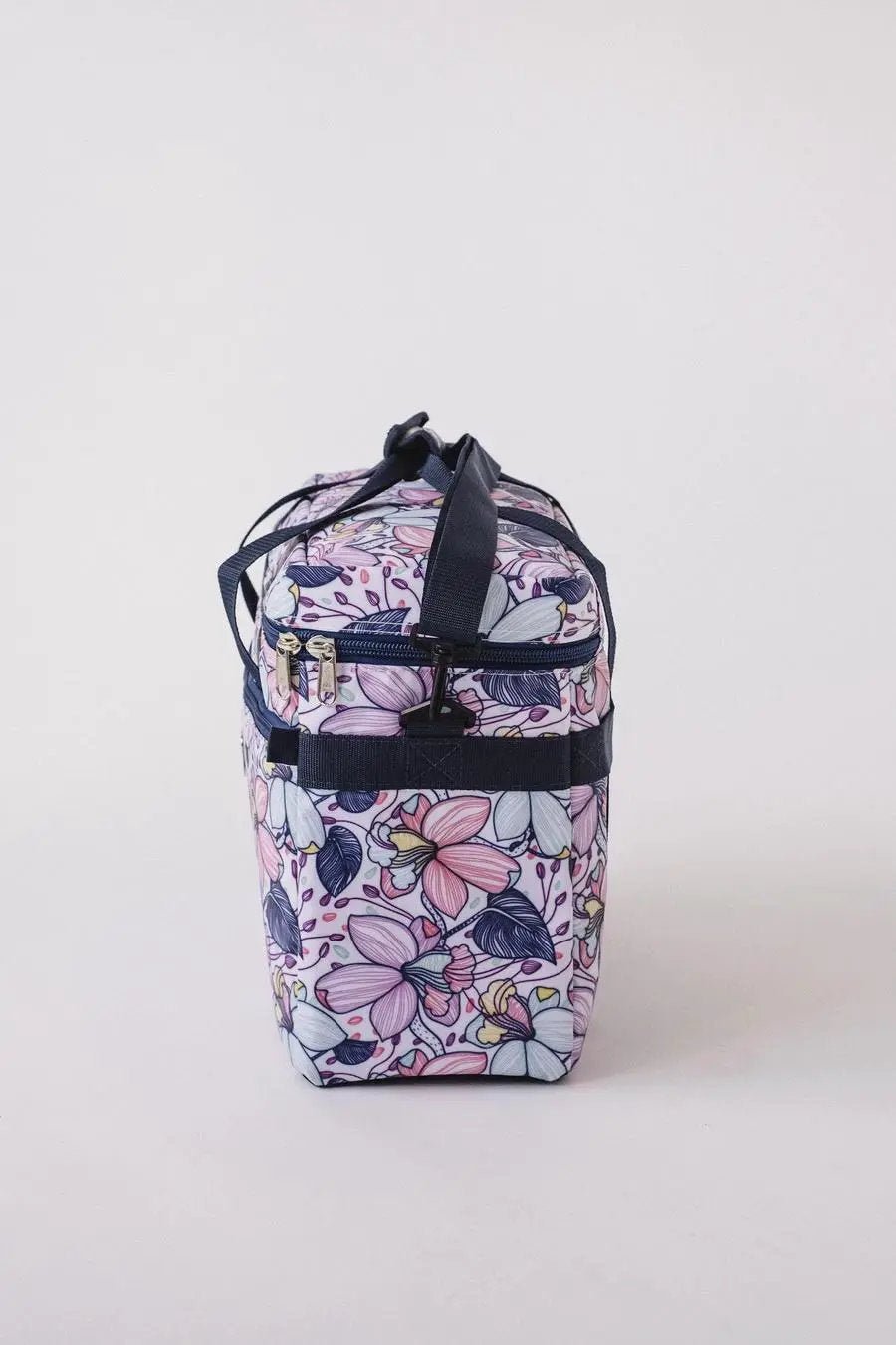 Bluefig Quilter Essential project bag in Maisy floral print with navy straps