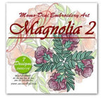 Embroidery design Magnolia 2 by Momo-Dini, green leaves with pink flowers, 7-design bundle.