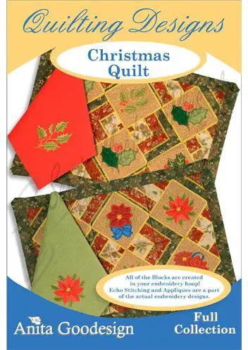 Anita Goodesign Christmas Quilt embroidery design software, full collection featuring red, green, and gold quilt blocks