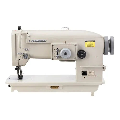 Consew 146RB walking-foot zigzag industrial sewing machine with table and motor in beige