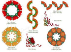 Merry Christmas embroidery designs by Momo-Dini; six colorful red, green and orange-gold wreath patterns
