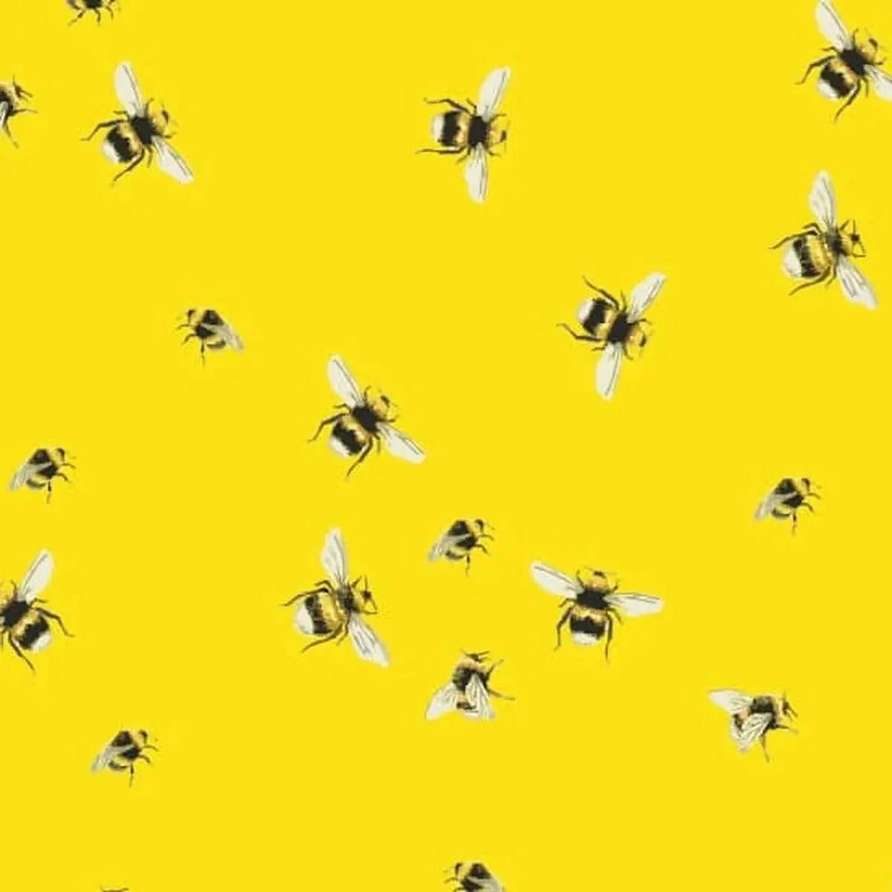 Bee World Bright Yellow quilting fabric with whimsical bee and garden motifs by Sarah J Patterson for Sewing Sanctuary