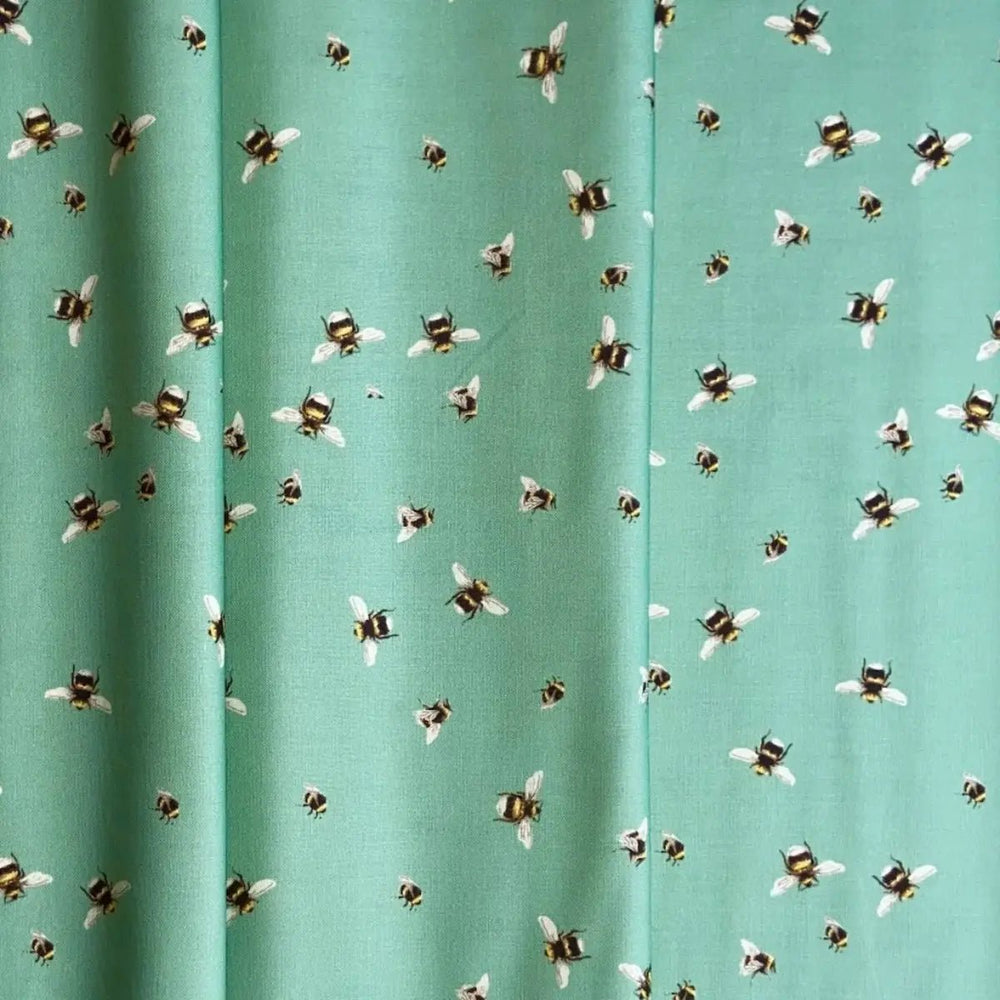Bee World Seafoam quilting fabric with scattered bee motifs by Sarah J Patterson for Sewing Sanctuary