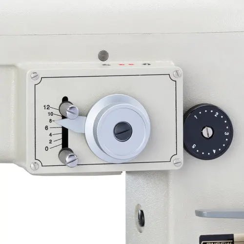 Consew 199R industrial sewing machine, beige single-needle drop-feed with table and motor