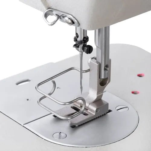 Consew 199R sewing machine with table and motor, silver, industrial single-needle drop-feed