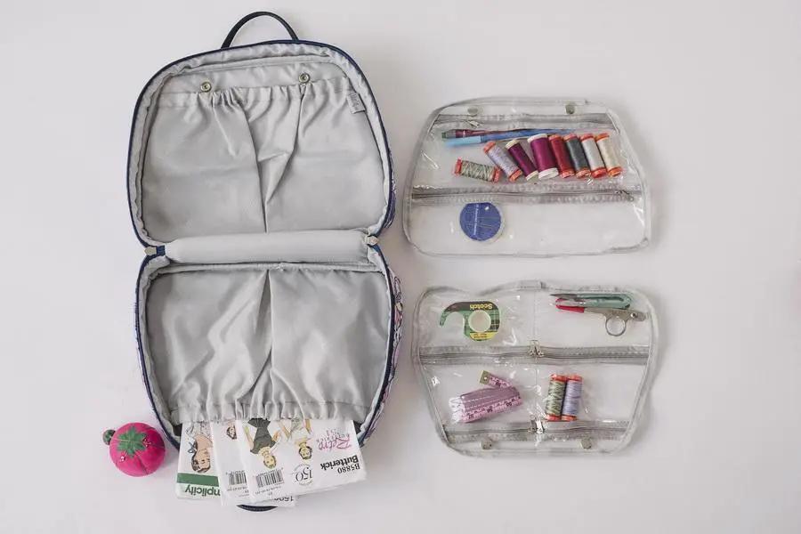 Bluefig Quilter Essential 3-piece bag set: 19in wheeled bag, project bag and satchel, blue exterior, gray interiors