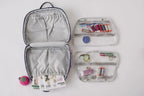 Bluefig Quilter Essential 3-piece bag set: 19in wheeled bag, project bag and satchel, blue exterior, gray interiors