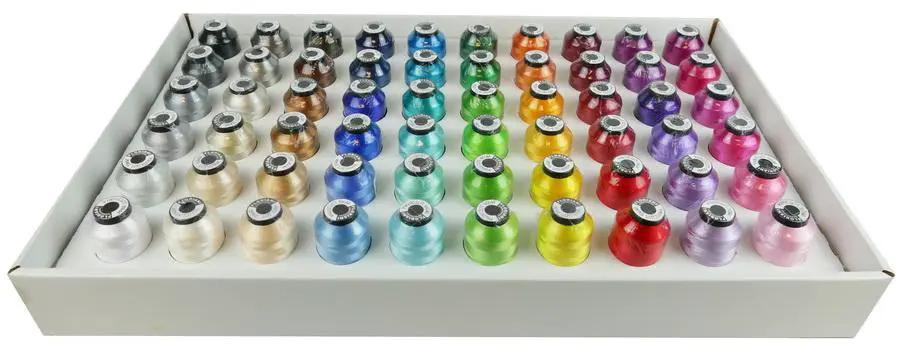 Floriani Top 60 Thread Set with 60 rainbow-colored spools in a tray