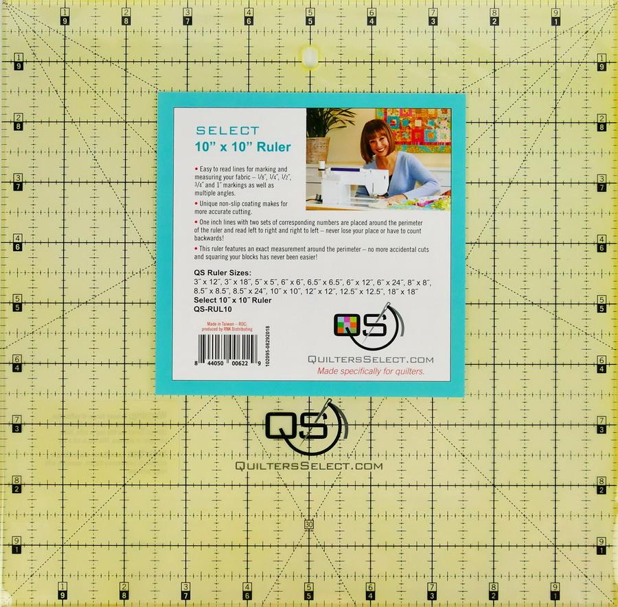 Quilters Select 10" x 10" Non - Slip Ruler - Sewingmachinesplus.com
