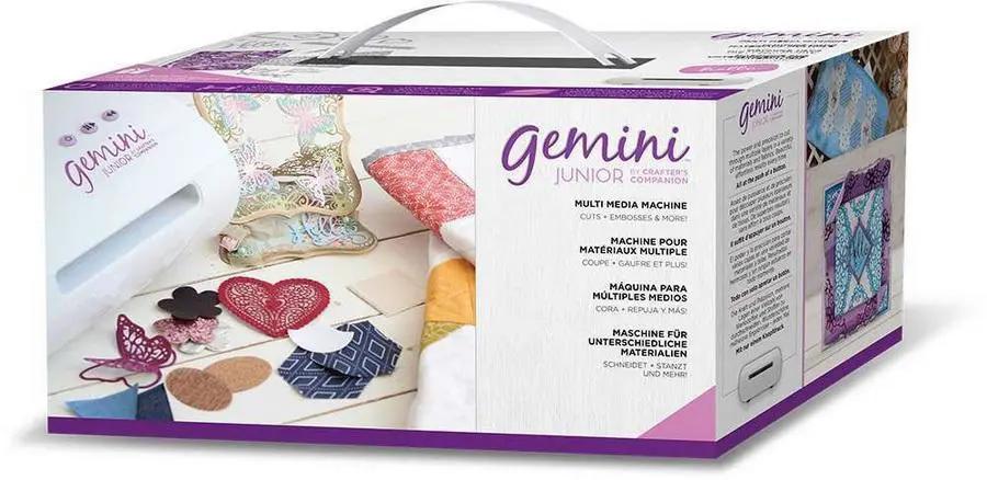 Gemini Junior cutting and embossing machine in its packaging by Gemini, Crafter's Companion, purple accents