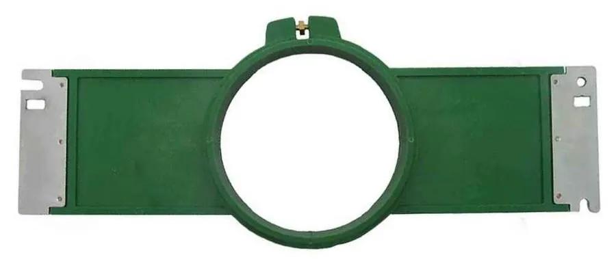 Sew Tech embroidery frame, Tajima/Toyota 500 mm arm, green plastic hoop with metal clamps.