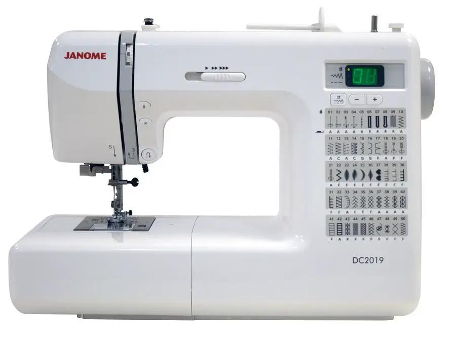 Janome DC2019 computerized sewing machine, white with LCD display and stitch chart; free bundle included.