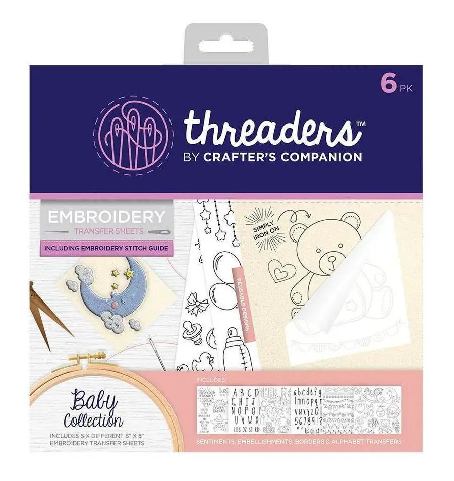 Threaders Embroidery Transfer Sheets Baby set, 6-pack, purple packaging with bear illustrations