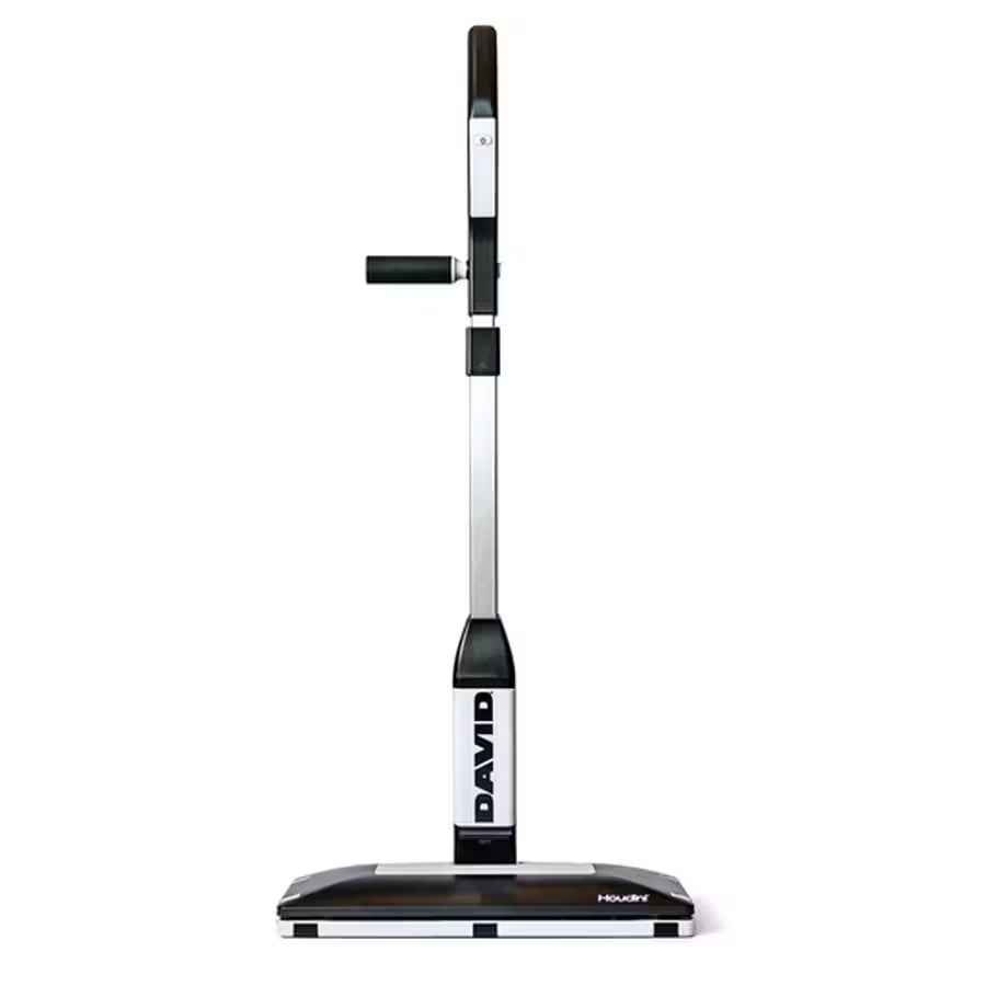 David Houdini upright floor vacuum mop with 2-hour battery, silver and black.