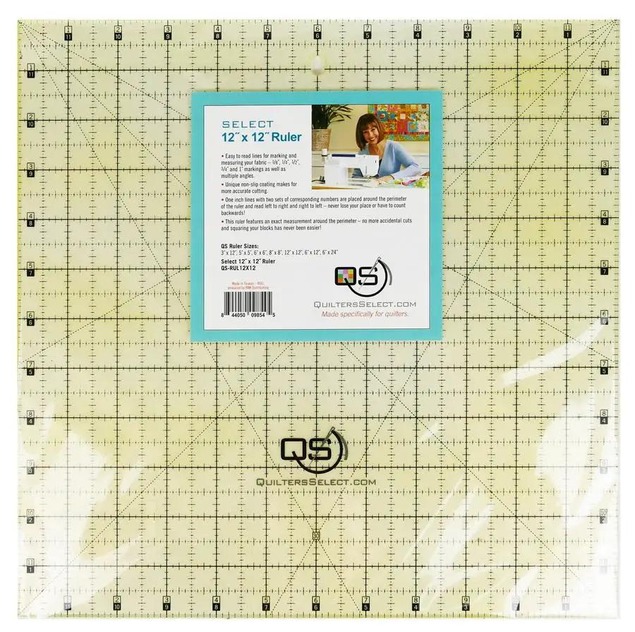 Quilters Select 12 by 12 ruler with non-slip coating and clear grid