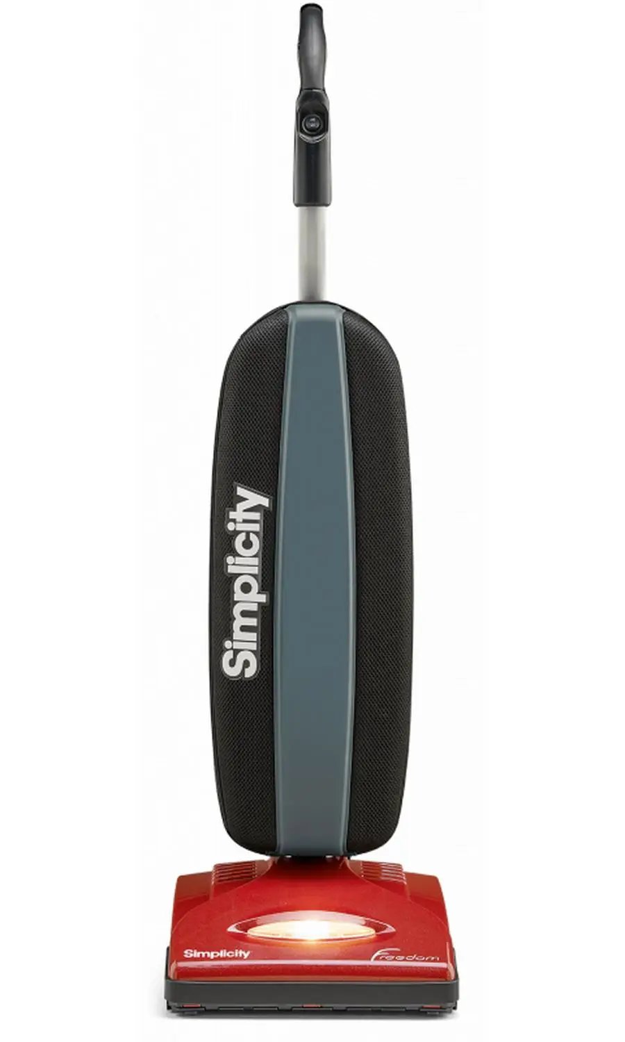 Simplicity S10CV Freedom cordless upright vacuum with red base and gray/black body