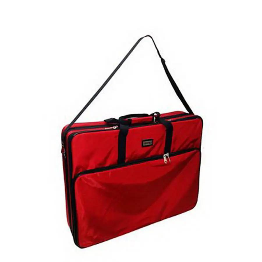 Tutto red 28in embroidery project tote with shoulder strap and front zip pocket