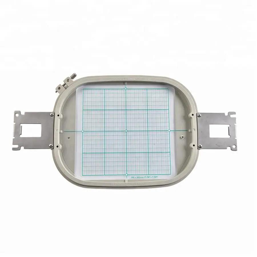 Sew Tech embroidery hoop, metal frame 200mm x 200mm with teal grid.