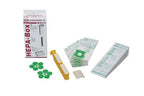 SEBO HEPA service box for Automatic X Series machines; white kit with green filter bags, UltraBag pack, and yellow tool.